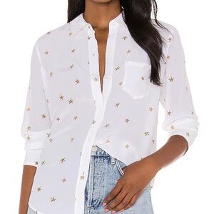 RAILS Kate Silk Button-Up Shirt in Ivory Animal Stars Sz XS